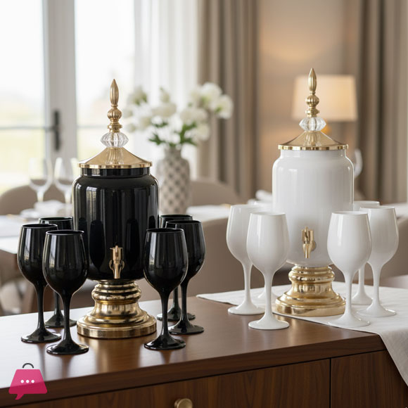 Fancy Glass Juice Dispenser & Glass Set 7 Pcs
