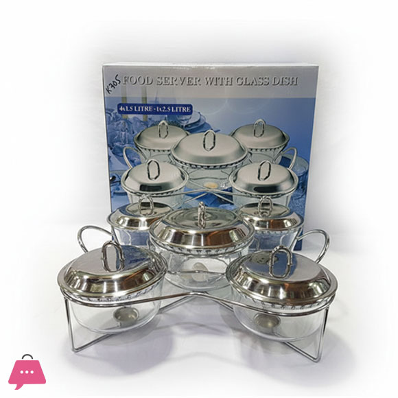 Food Warmer with Glass Dish 4 x 1.5 Liter + 1 x 2.5 Liter K705