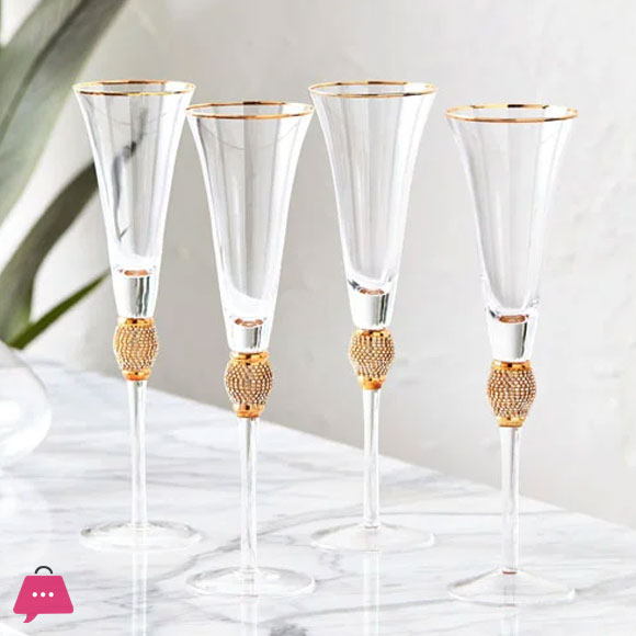Franzese Russian Crystal Martini Glass with Gold Detailing Set of 6