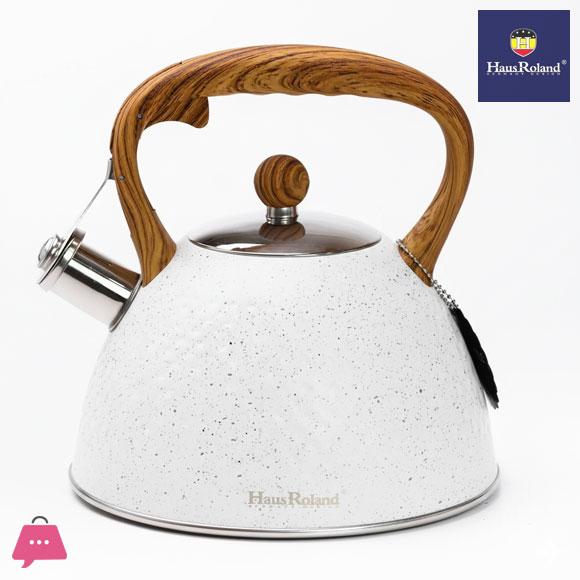 Hausroland Whistle Kettle with Wooden Handle Triple Bottom Stainless Steel Teapot for Stovetop 3liter