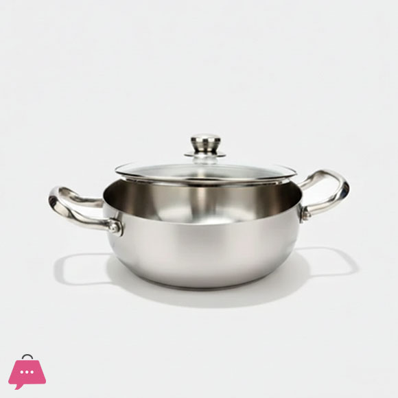Heavy Stainless Steel Karahi Serving Pot with Tempered Glass Lid