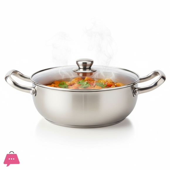 Heavy Stainless Steel Karahi Serving Pot with Tempered Glass Lid