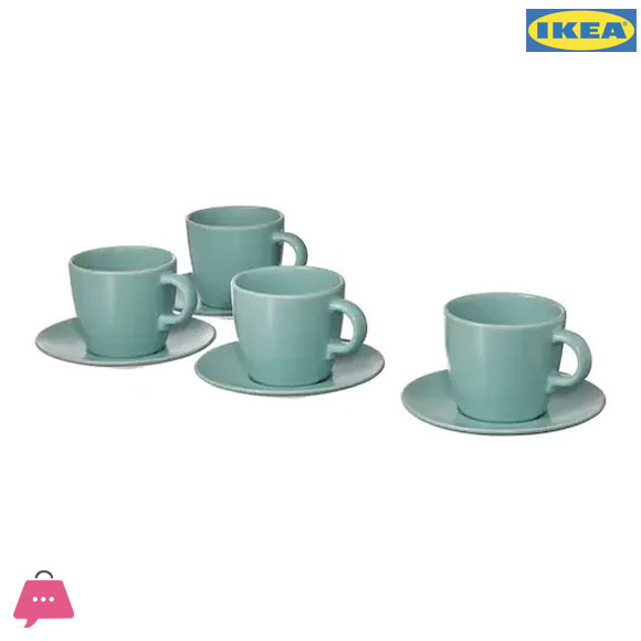 IKEA FARGKLAR Cup With Saucer Matt Light Turquoise 250ml
