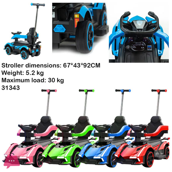 Kids Push Sport Car With Push Handle and Adjustable Steering Wheel Lights and Music