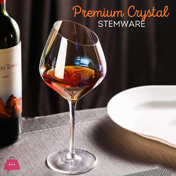 Luxrify Iridescent Wine Glasses Premium Quality Unique Angled Rim Set of 6