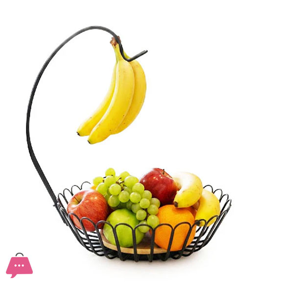 Modern Metal Fruit Basket with Banana Hanger Hook Countertop Fruit Basket