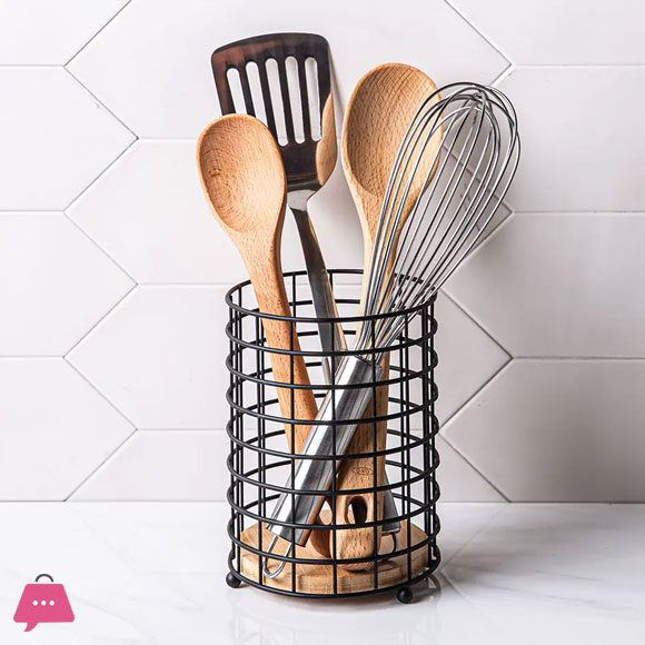 Natura Bamboo & Wire Utensil Holder