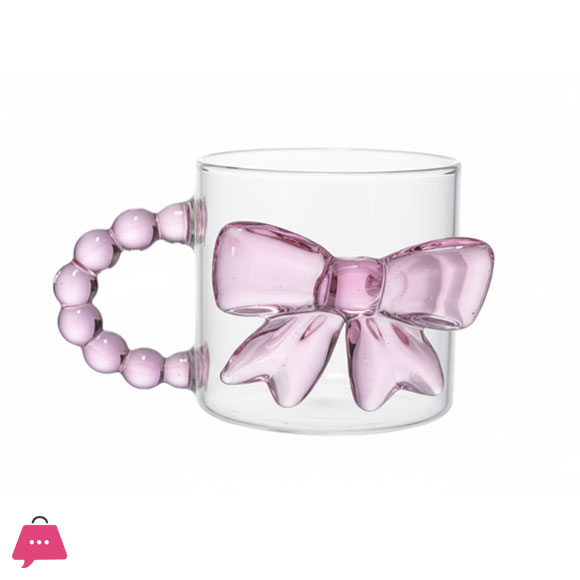 Pink Bow-Detailed Glass Cup with Handle - 300ml