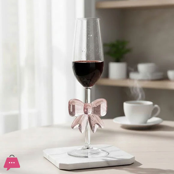 Pink Bow Wine Glass Goblet 1Piece – Champagne Style - 200ML