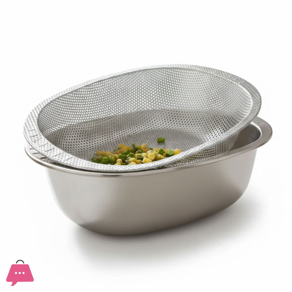 Premium Oval Stainless Steel Drainer Basket & Bowl Set