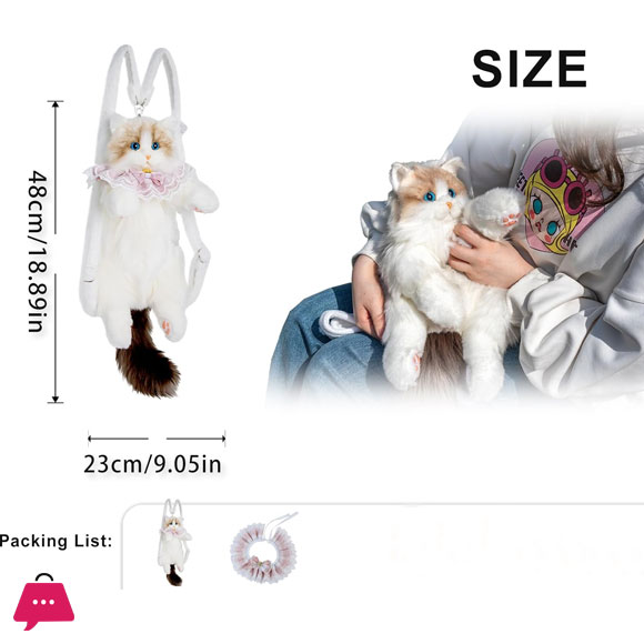 Realistic Adorable Cat Shaped Backpack - Handcrafted Plush Cat Stuffed Bag - Pre-Order