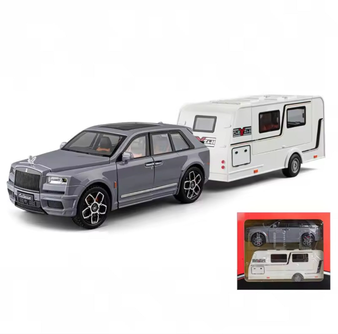 1:20 Cullinan SUV Alloy Trailer RV Car Model Diecast Metal Camper Van