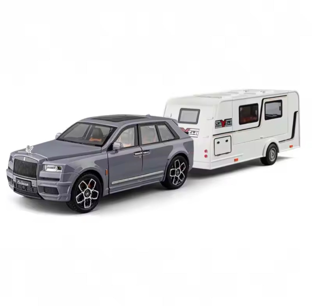 1:20 Cullinan SUV Alloy Trailer RV Car Model Diecast Metal Camper Van