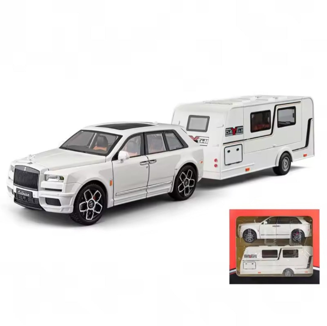 1:20 Cullinan SUV Alloy Trailer RV Car Model Diecast Metal Camper Van
