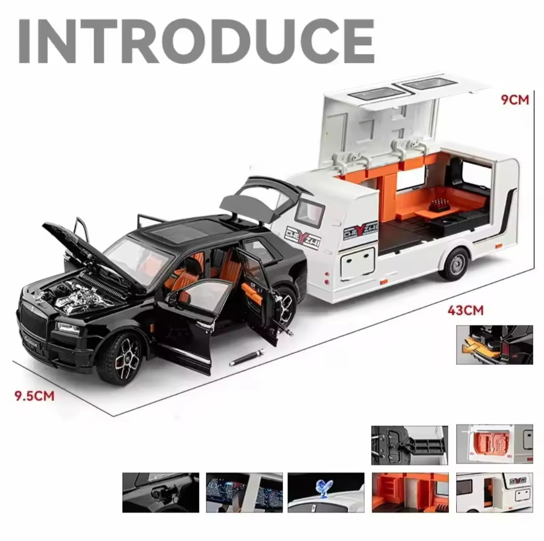 1:20 Cullinan SUV Alloy Trailer RV Car Model Diecast Metal Camper Van
