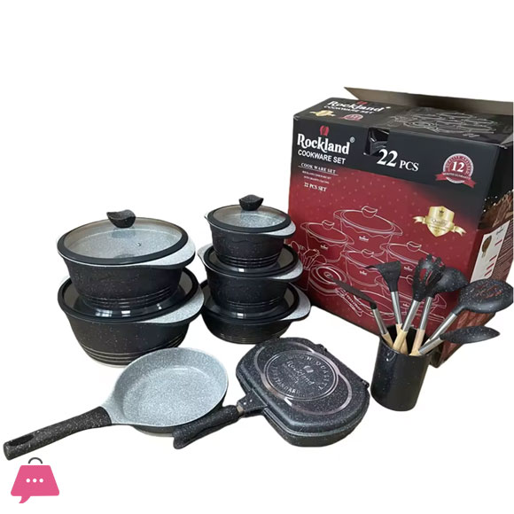 Rockland 22pcs Modern Kitchen Utensils Non Stick Aluminum Cookware Sets with Ceramic Coating