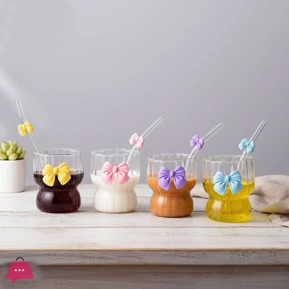 Stylish Bow Ice Tea Glass with Straw 300ML