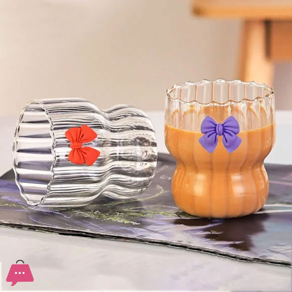 Stylish Bow Ice Tea Glass with Straw 300ML