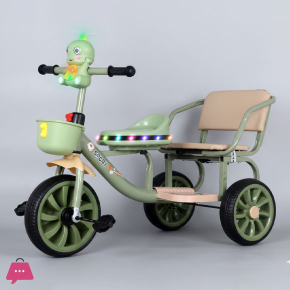 Two-Seater Tricycle, Pedal Tricycle, Metal Frame, Foot-Powered Toy Car, Versatile And Lightweight Tricycle for Sitting And Riding