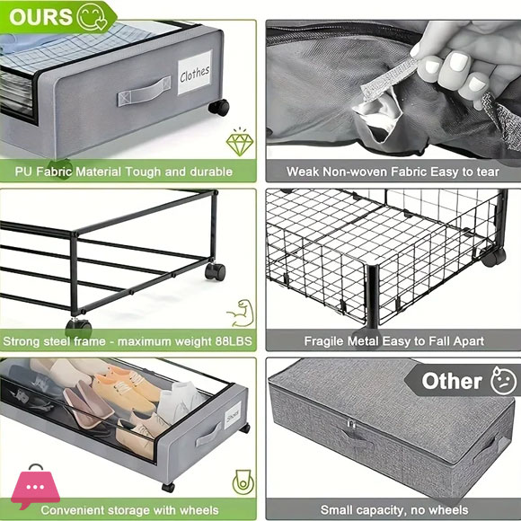 Underbed Lockers with Wheels and Lids-Space Saving out Storage Containers for Shoes and Clothes