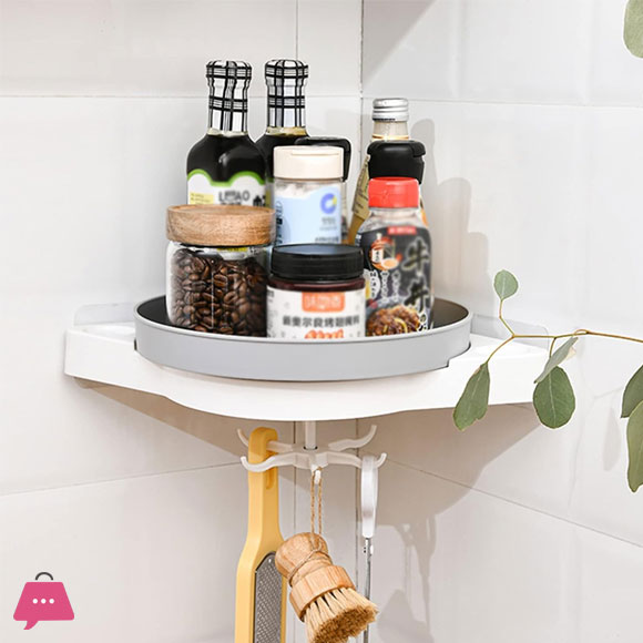 Wall Mounted Corner Floating Shelf Rotatable Spice Rack