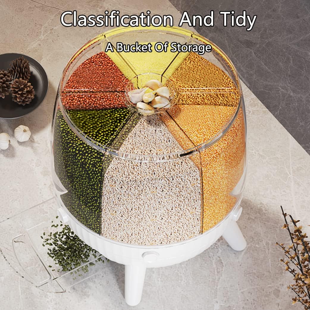 Cereal Dispenser 6 Grid – Large Capacity 6KG 360° Rotating Food Storage Container