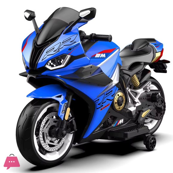 12V Kids Battery Operated Ride-On Bike with LED Lights, MP3 Player & LED Wheels - RR- Blue