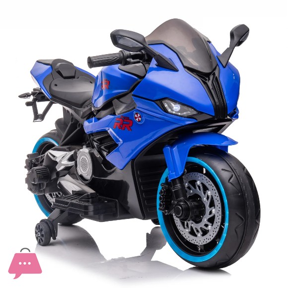 12V Kids Battery Operated Ride-On Bike with LED Lights, MP3 Player & LED Wheels - RR- Blue