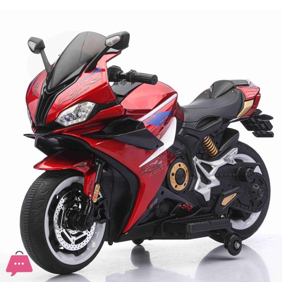12V Kids Battery Operated Ride-On Bike with LED Lights, MP3 Player & LED Wheels - RR- Red