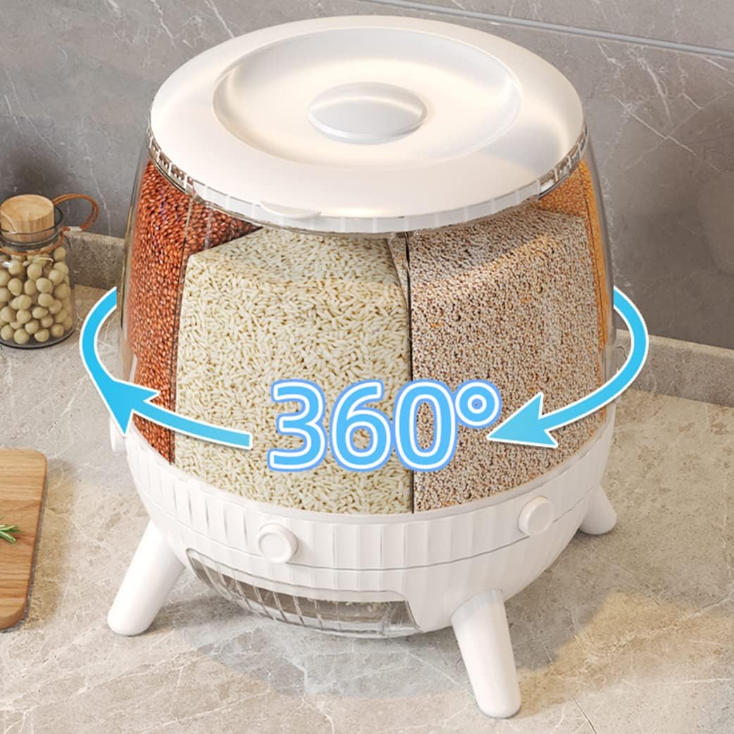 Cereal Dispenser 6 Grid – Large Capacity 6KG 360° Rotating Food Storage Container
