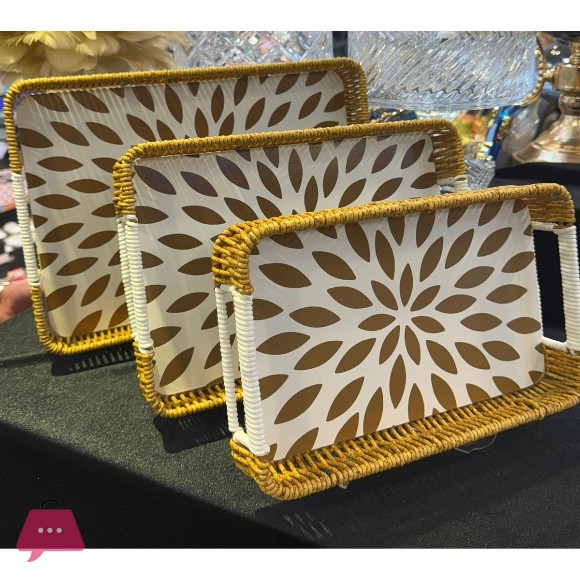 3 - Pieces Woven Rectangular Rattan Serving Tray Decorative Woven Wicker Trays