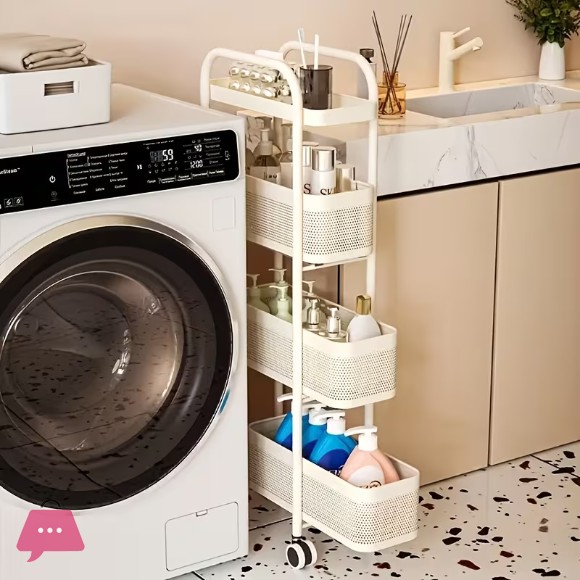 Binca 5 Tier Utility Trolley Practical Shelf for Storage Kitchen/Bathroom/Bedroom/Next to Refrigerator Carbon Steel Black/White