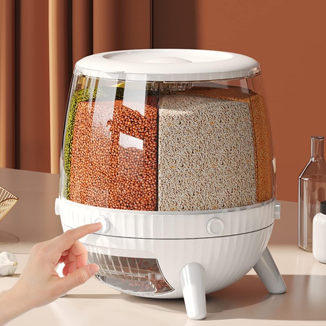 Cereal Dispenser 6 Grid – Large Capacity 6KG 360° Rotating Food Storage Container