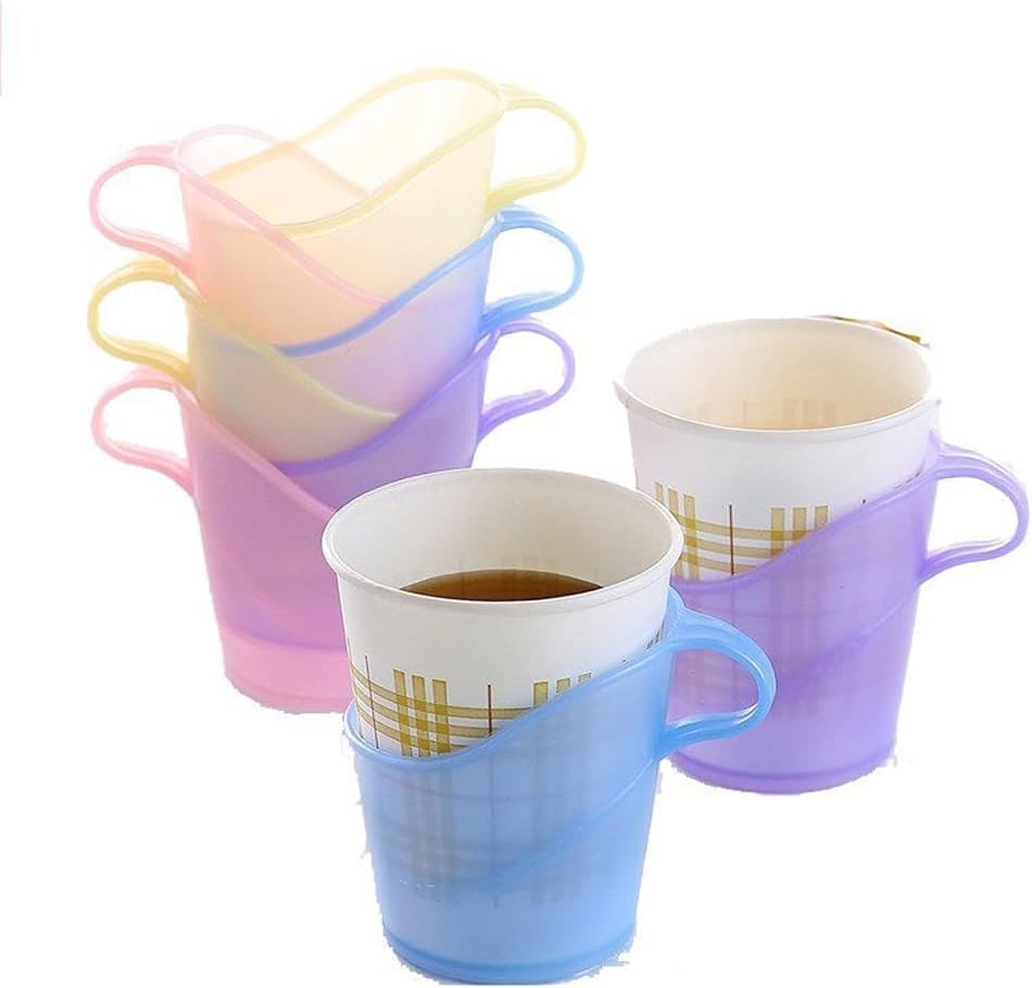 12PCS Disposable Cup Holder Plastic Anti-scalding Cup Holder Coffee Mug Holder for Home Office Party