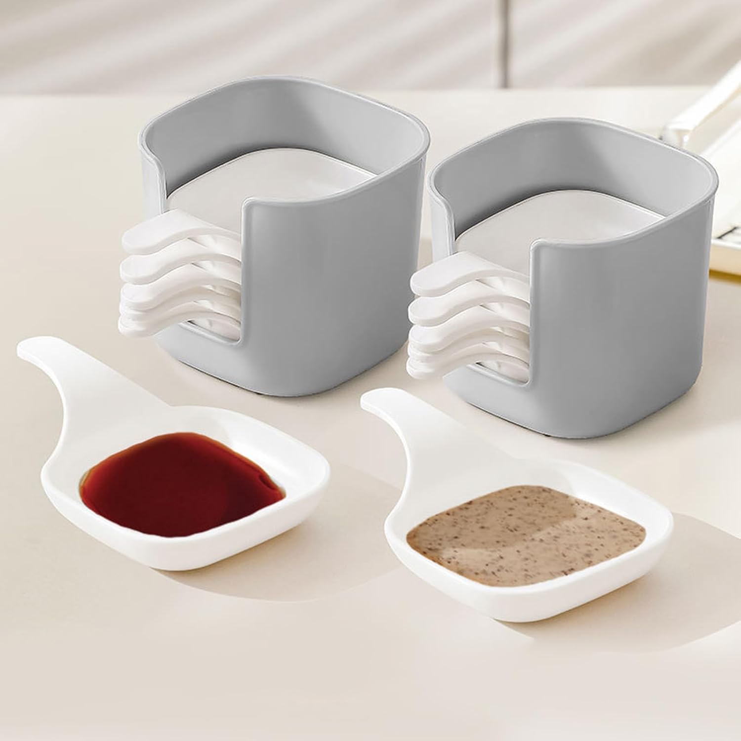 Dipping Dishes Set, Portable Dipping Sauce Plate and Holder, Dipping Bowls