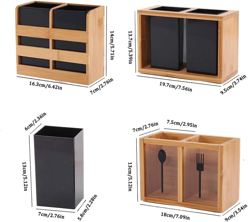 Bamboo Cutlery Organiser Kitchen Utensil Holder with 2 Compartments