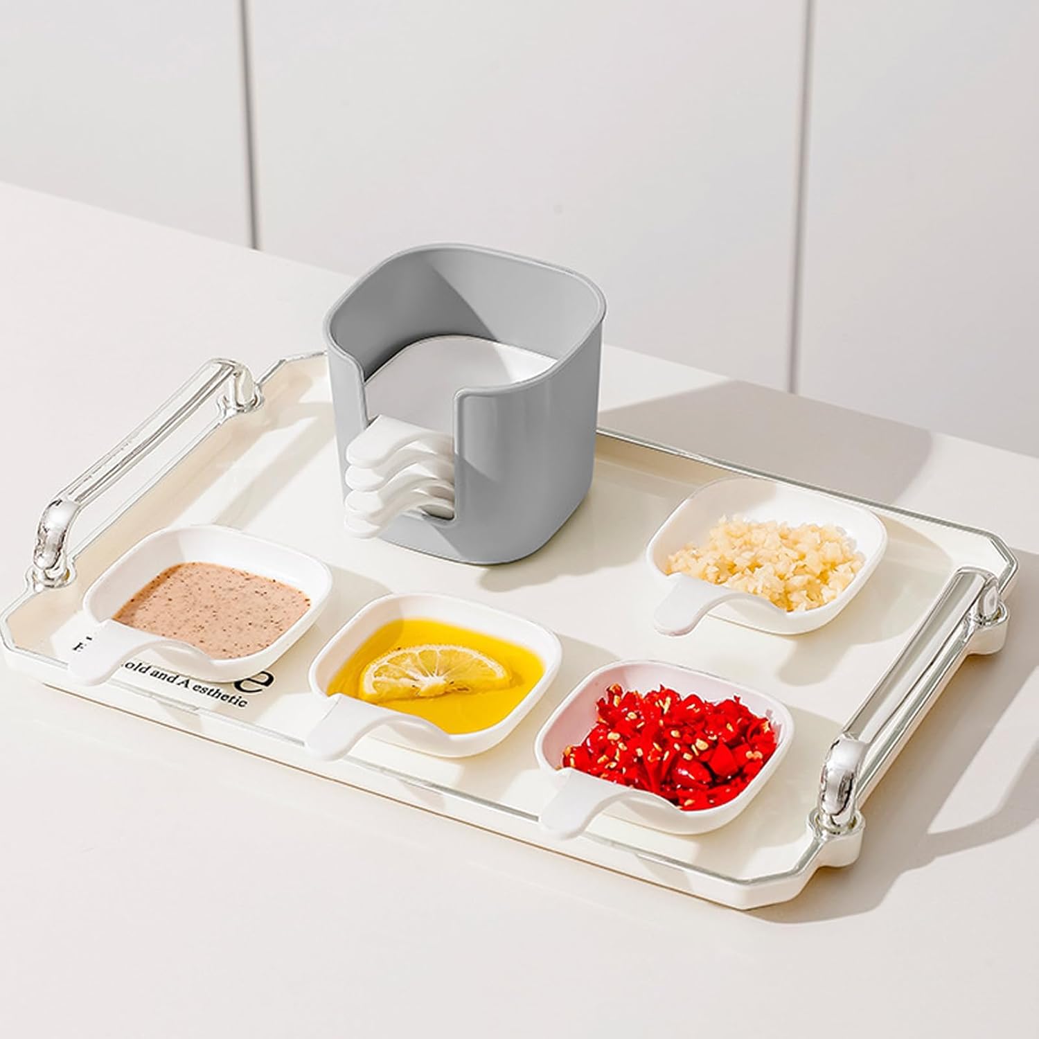 Dipping Dishes Set, Portable Dipping Sauce Plate and Holder, Dipping Bowls