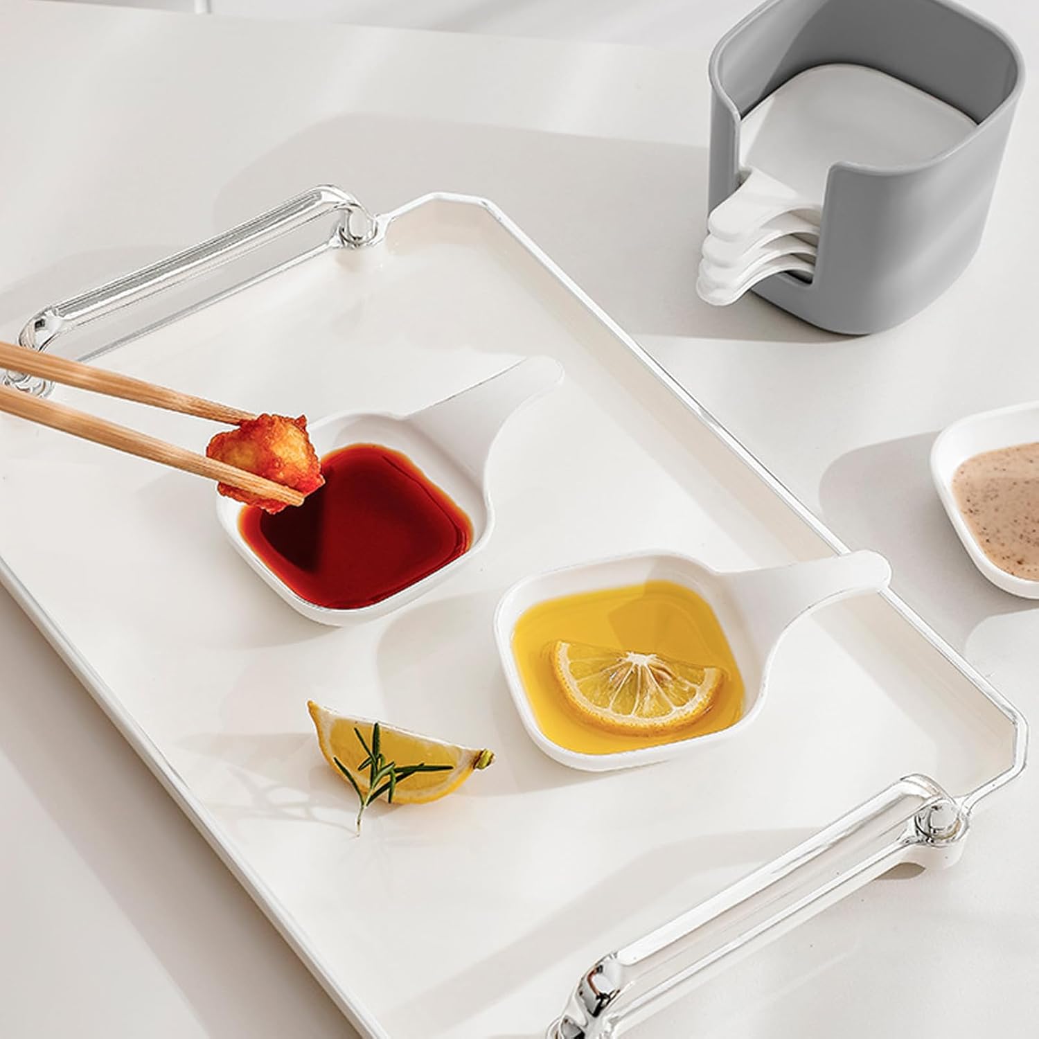 Dipping Dishes Set, Portable Dipping Sauce Plate and Holder, Dipping Bowls