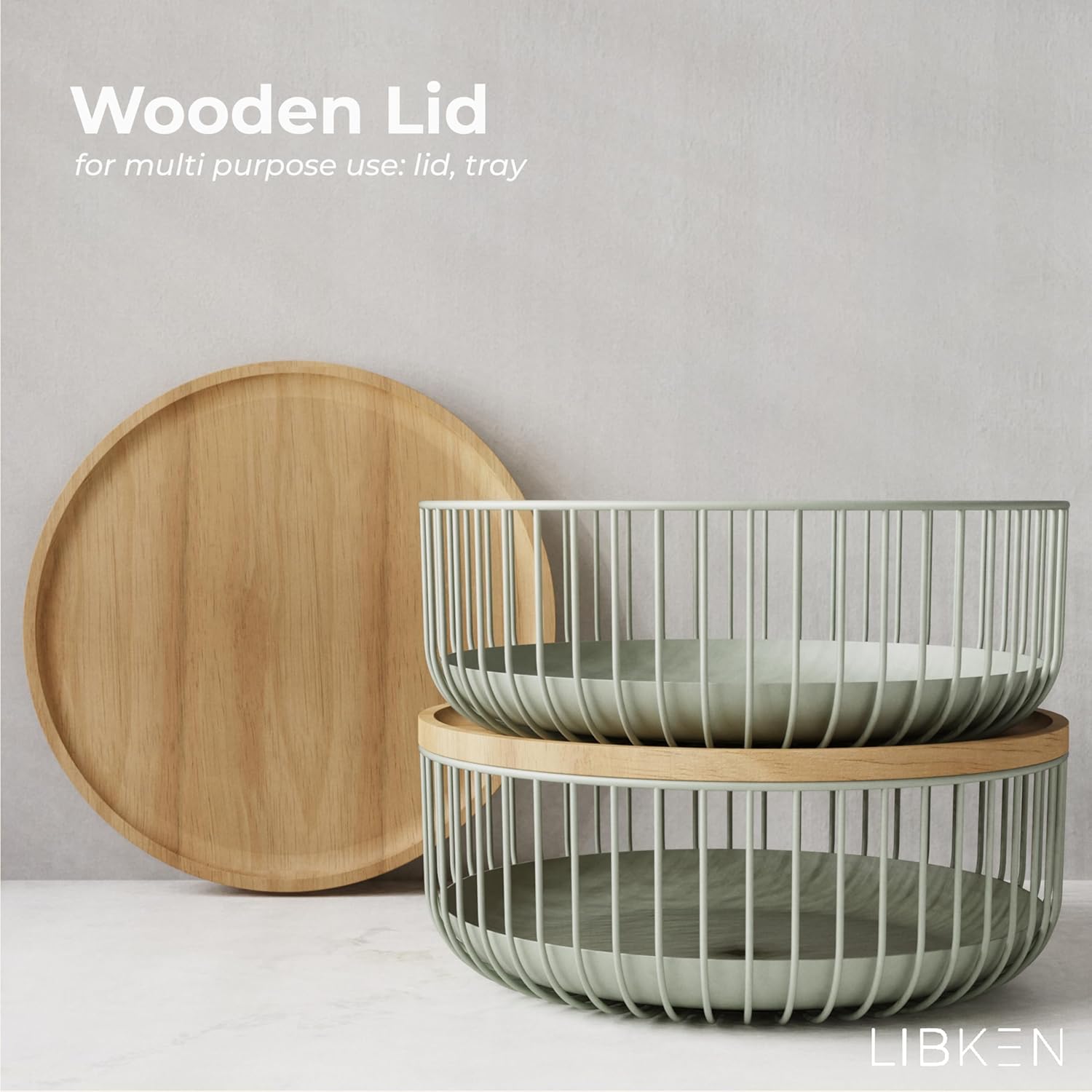 Wooden Bamboo Fruit Basket with Lid - Kitchen Countertop Fruit Bowl