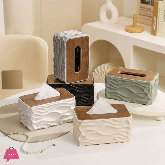 Elegant Design for a Home Table Rectangular Plastic and Wood Tissue Box