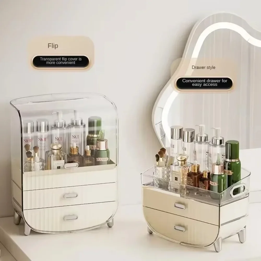 Desktop Makeup Organizer Transparent Jewelry Cosmetic Storage Box Dustproof Large Capacity Makeup Container Jewelry Lipstick