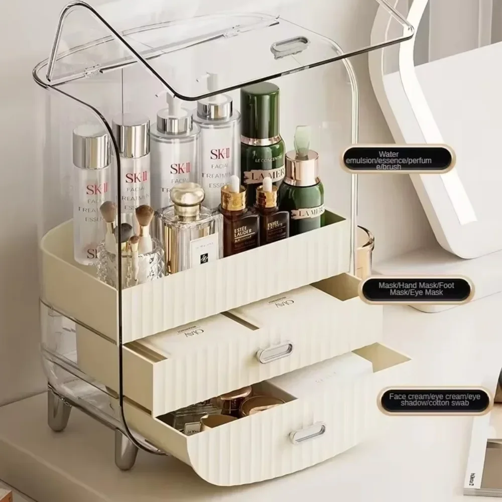 Desktop Makeup Organizer Transparent Jewelry Cosmetic Storage Box Dustproof Large Capacity Makeup Container Jewelry Lipstick