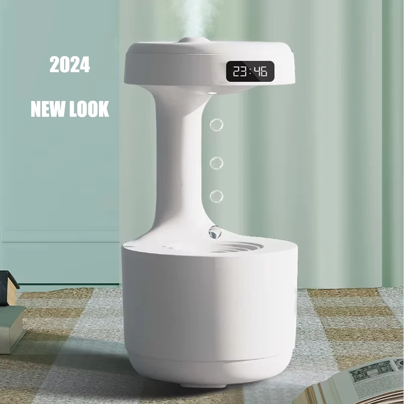 Anti-Gravity Water Droplet Humidifier with LED Clock Display Creative Black Technology - for Home Decor Gifts to Friends