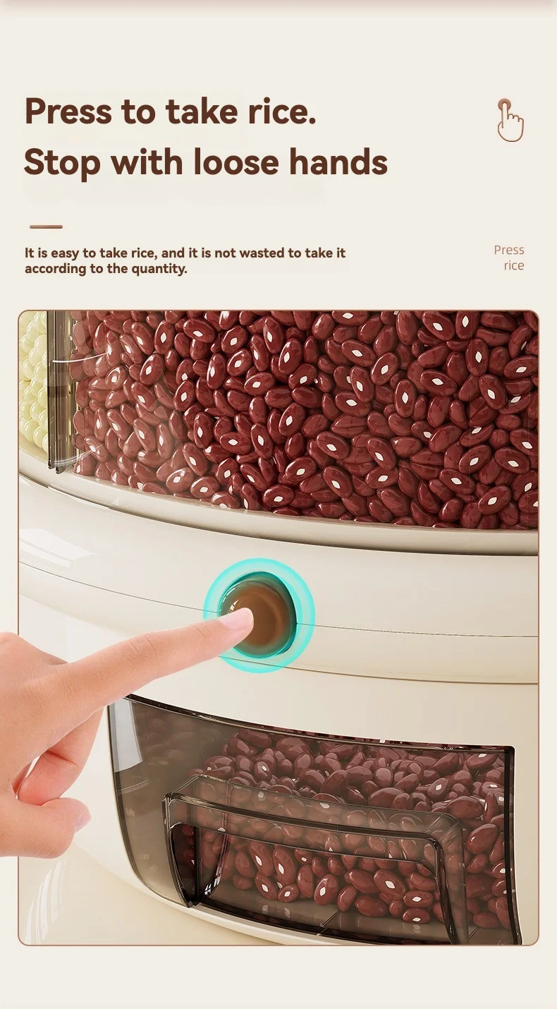 Round Shape Dry Food Beans Bins Rice Dispenser Bucket Rotating Storage Box Kitchen Grain Container Cereal Dispenser