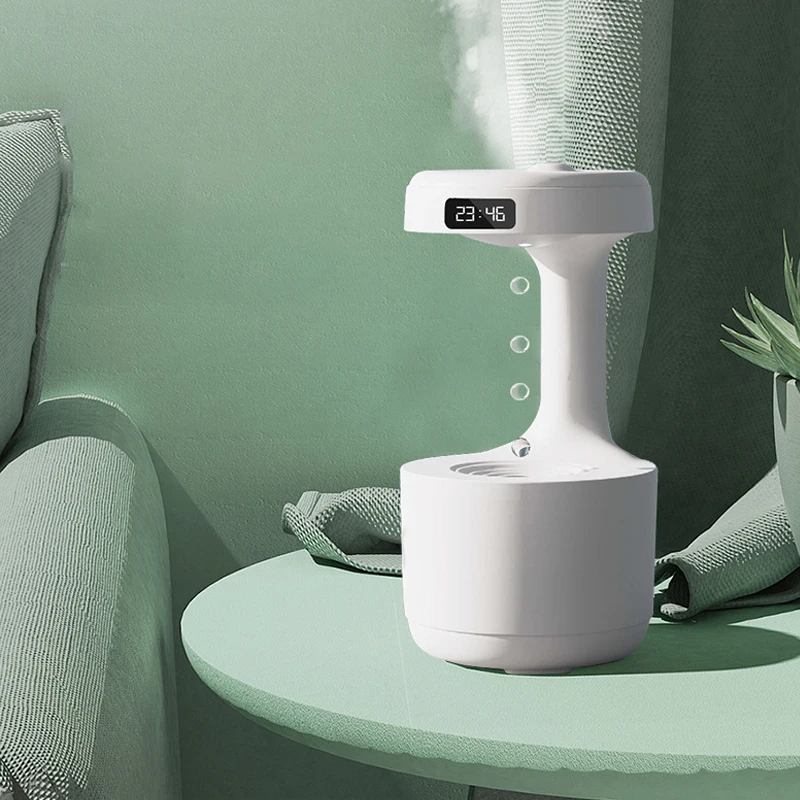 Anti-Gravity Water Droplet Humidifier with LED Clock Display Creative Black Technology - for Home Decor Gifts to Friends