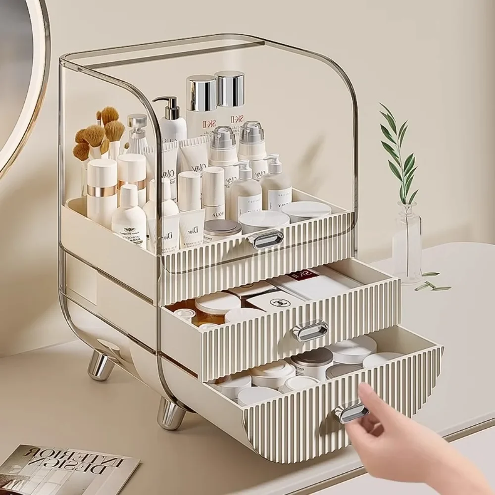 Desktop Makeup Organizer Transparent Jewelry Cosmetic Storage Box Dustproof Large Capacity Makeup Container Jewelry Lipstick