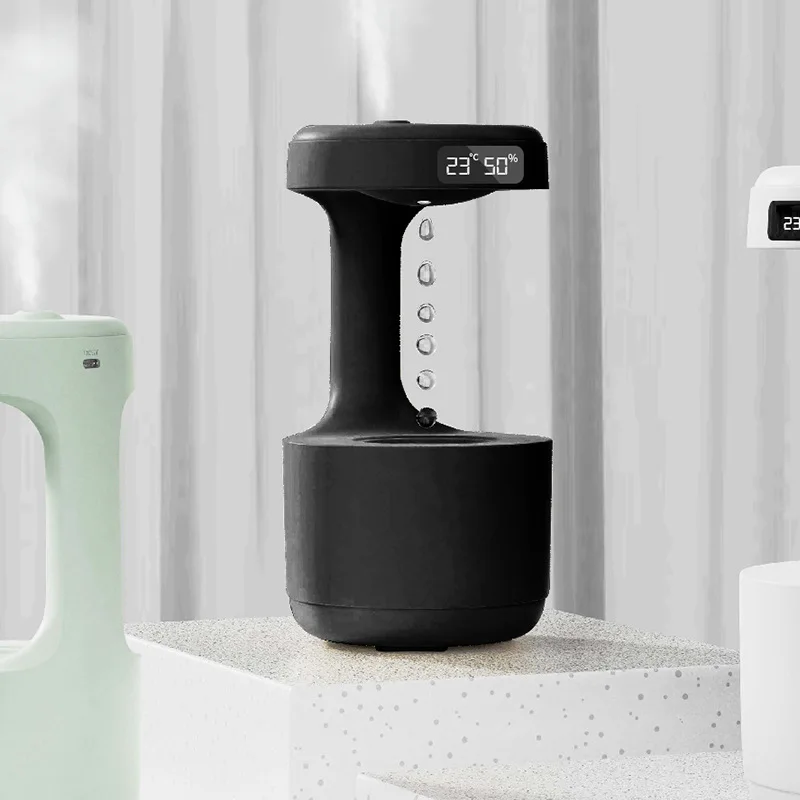 Anti-Gravity Water Droplet Humidifier with LED Clock Display Creative Black Technology - for Home Decor Gifts to Friends
