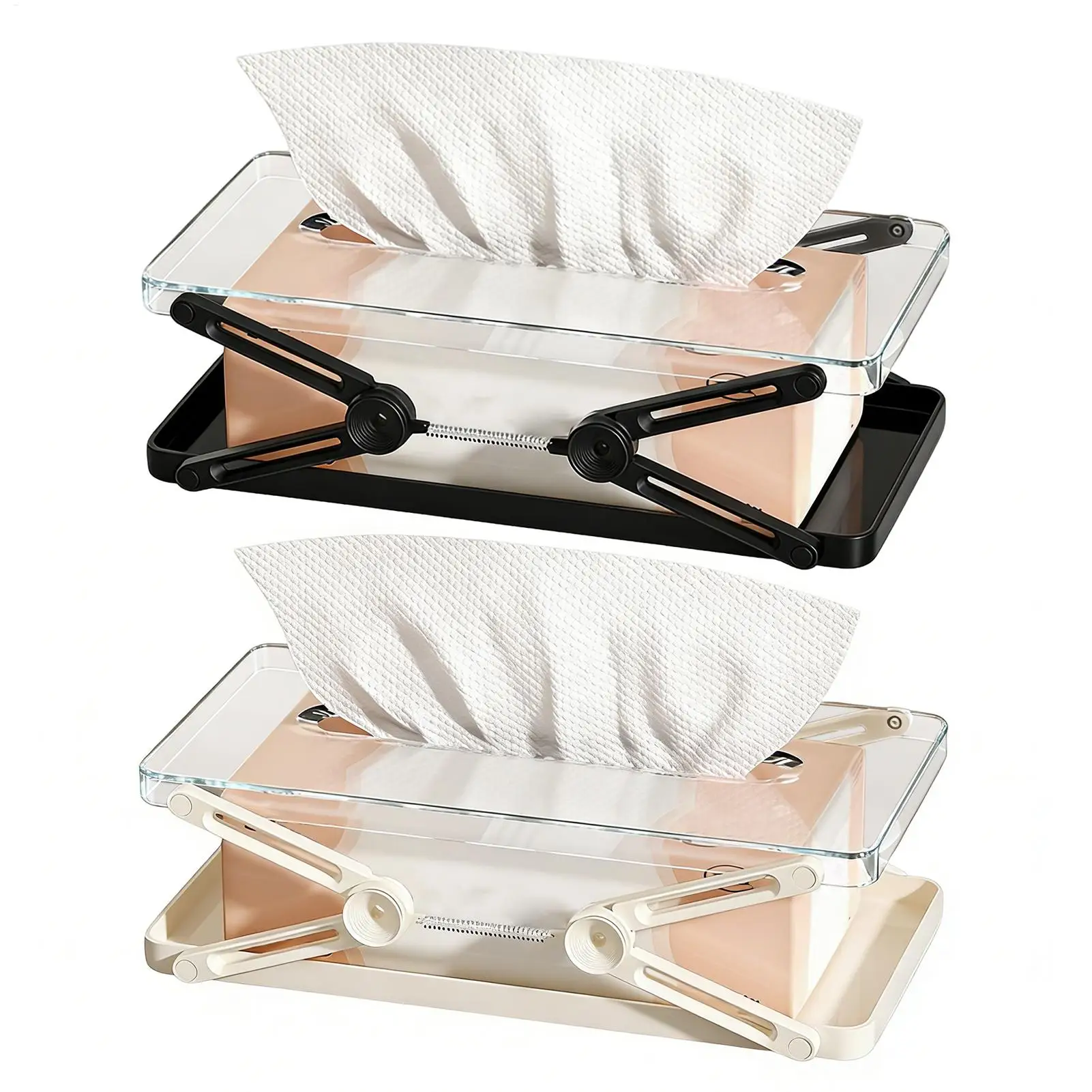 Automatic Tissue Box Cover with Spring Multipurpose Dispenser for Bathroom, Kitchen, Nightstand & Living Room Decor