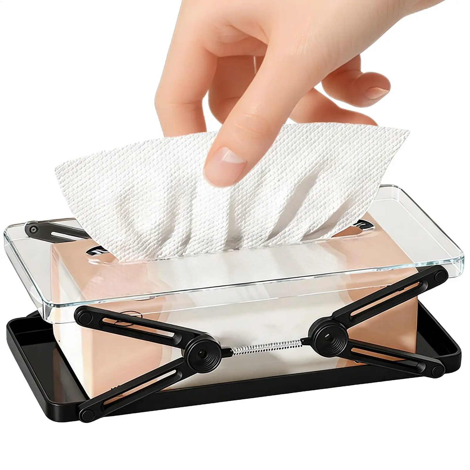 Automatic Tissue Box Cover with Spring Multipurpose Dispenser for Bathroom, Kitchen, Nightstand & Living Room Decor