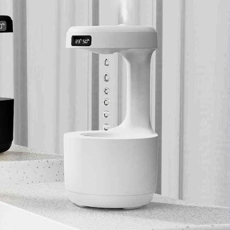 Anti-Gravity Water Droplet Humidifier with LED Clock Display Creative Black Technology - for Home Decor Gifts to Friends